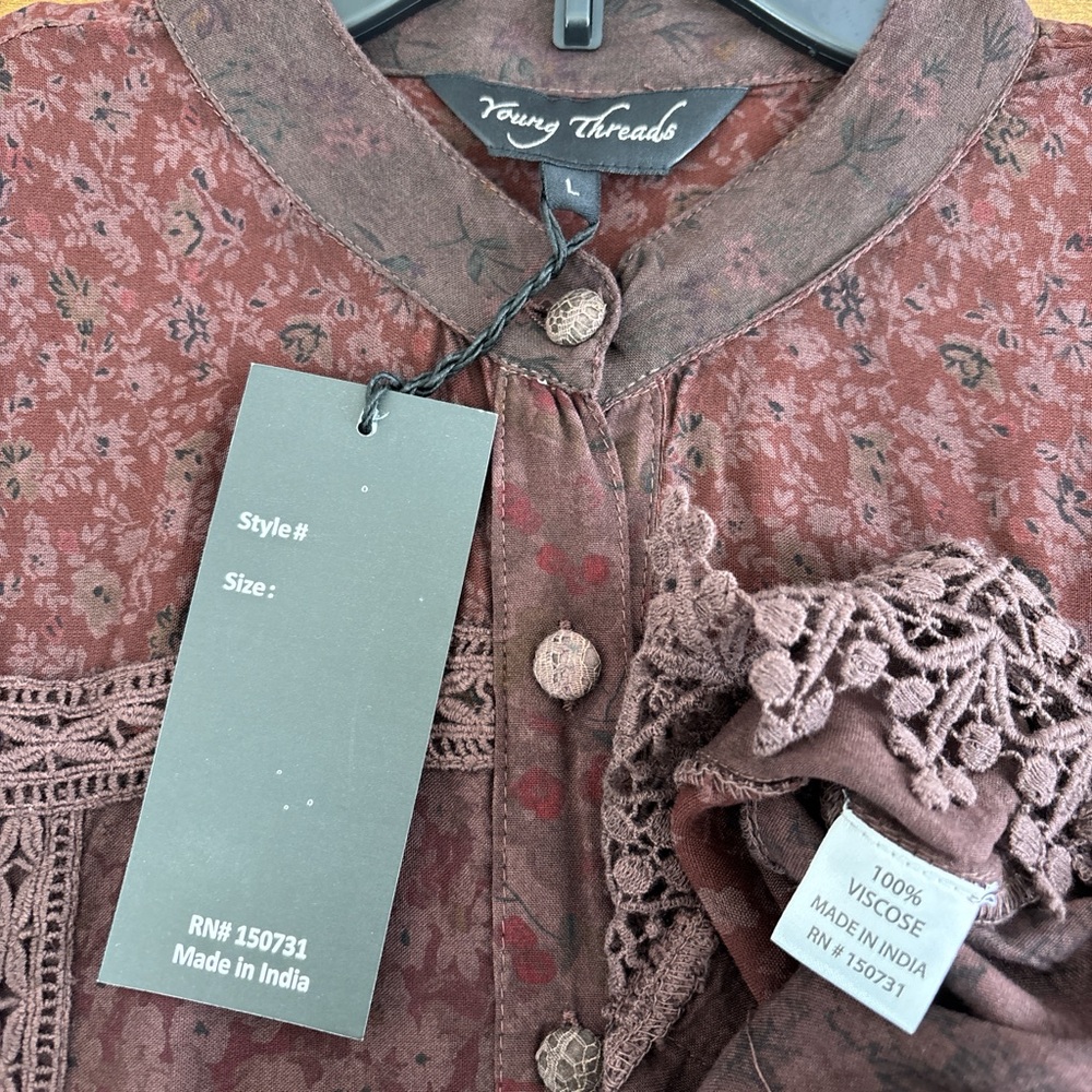 Young Threads Earthy Boho Button Down Cropped Shi… - image 4